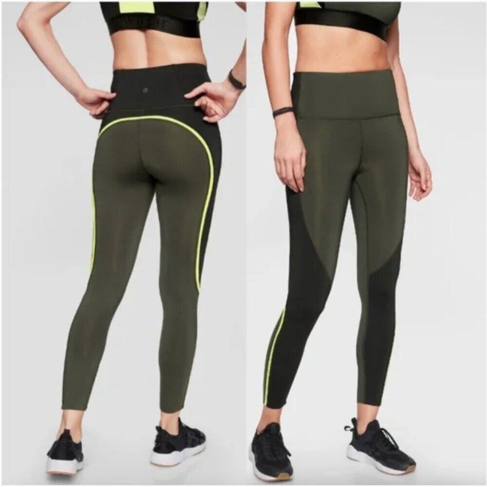 Athleta Spar Colorblock Olive Green 7/8 Tights